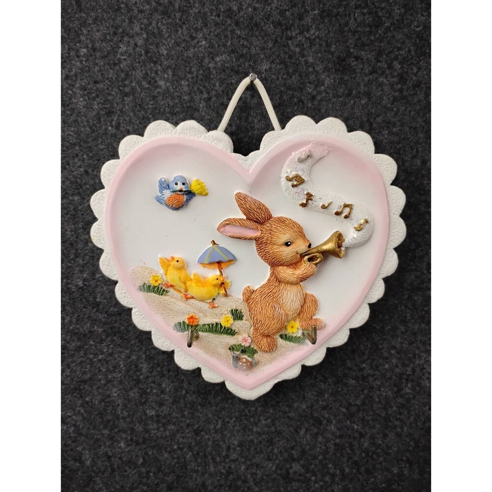 Vintage Ceramic Wall Art Hanging Plaque with Hooks Bunny Baby Ducks Bird Snail